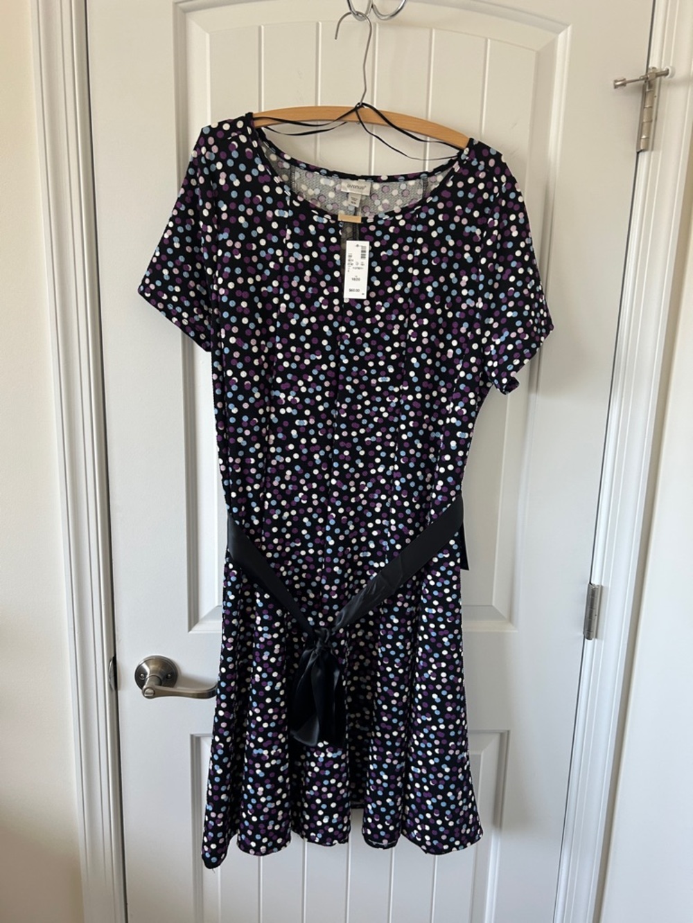 Avenue Black Midi Dress with Multicolor Polka Dots